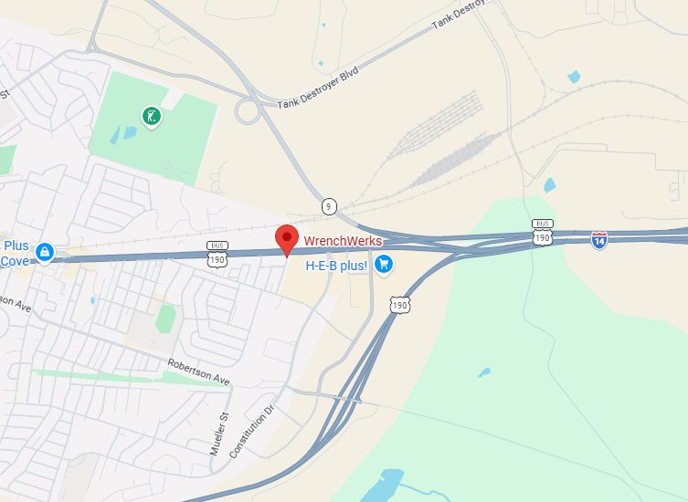 Map showing WrenchWerks Auto and Diesel at 2626 E Business Hwy 190, Copperas Cove, TX 76522